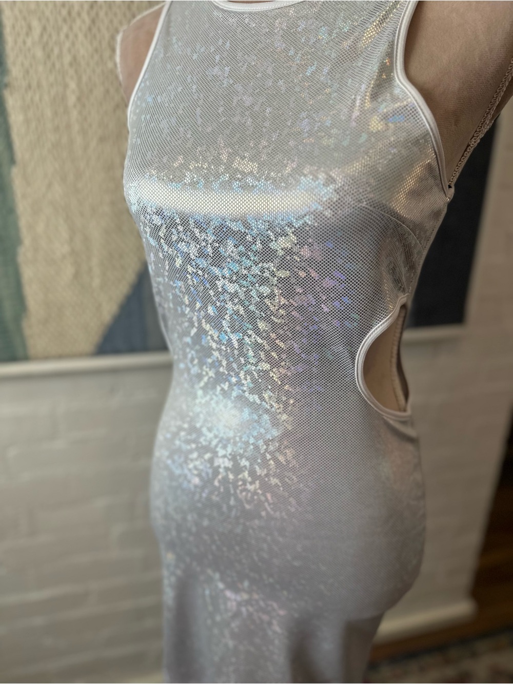 NWT Forever 21 Cut Out White Shimmer Bodycon Dress - Picture 5 of 12